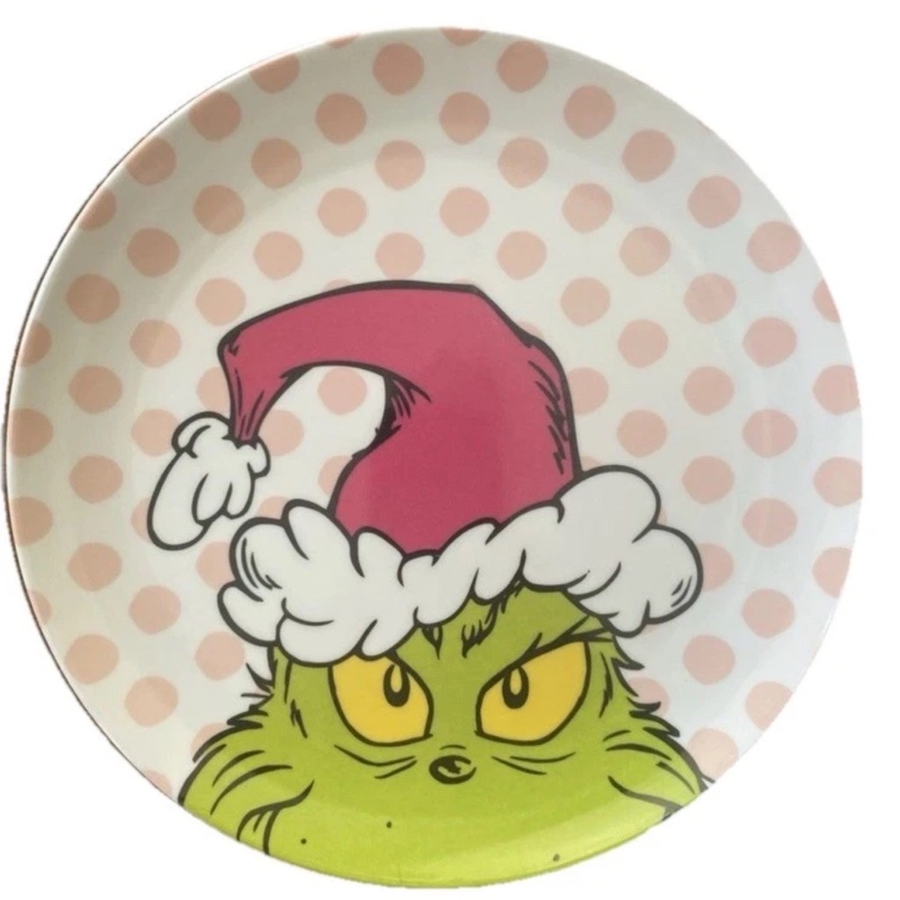 Dr. Seuss The Grinch Set of 4 Melamine Plates Pink Polka Dot Holiday Party - Picture 5 of 5